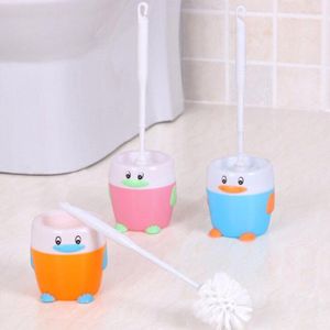 Leuke Cartoon Pinguïn Toiletborstel En Houder Duurzaam Badkamer Wc Borstel Plastic Borstel Voor Toiletpot, 4 Kleuren