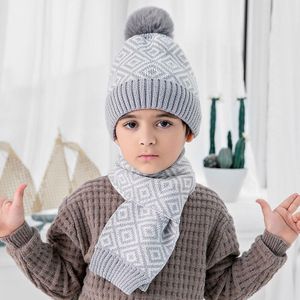 Winter 2 Stuks Gebreide Muts Sjaal Set Kinderen Tulband Beanie Katoen Wol Cap Kinderen Meisjes Jongens Dikker Bivakmuts Kikker Hoed oor Beschermen