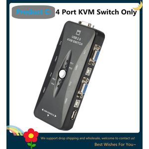 2/4 Poort USB2.0 Kvm Switch Box Voor Muis Keyboard Printer Delen Switcher 200Mhz 1920X1440 Vga Monitor Schakelaar box Adapter