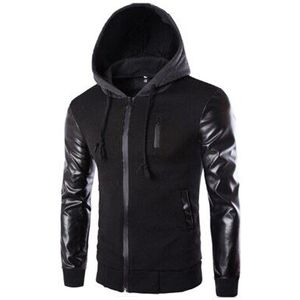 Lente Sport Jas Mannen Hooded Running Jas En Jas Pu Lederen Mouwen Slanke Bovenkleding Jas Mannen Rits Jas Sportkleding 823133