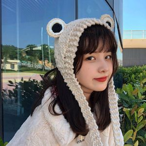 2022 Kikker Gebreide Beanie Hoed Vrouwen Herfst Winter Sweet Leuke Warm Koreaanse Hoofddeksel Student Meisje Mode Dikke Hoeden