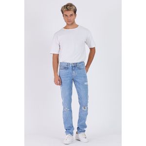Denigma Mannen Lichtblauw Ripped Slim Fit Jeans