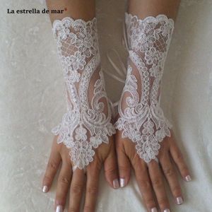 Gants Mariage Bruid Trouwjurk Accessoires Zwart Rood Hollow Vingerloze Kanten Handschoenen Korte Sheer Handschoenen