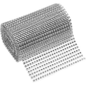 1 roll 1M 2 Om 12CM Bling Diamond mesh Wrap lint silver Rhinestone Mesh Roll Tape Tulle Crystal lint taart bruiloft decoratie