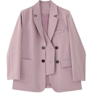 [Eam] Vrouwen Paars Double Breasted Big Size Blazer Revers Lange Mouwen Losse Fit Jas Mode Lente Herfst 1Z556