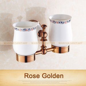 Cup & Tumbler Houders Antieke Messing Keramische Cup Badkamer Accessoires Gouden Dubbele Glashouder Rose Gouden Tandenborstel Bekerhouders