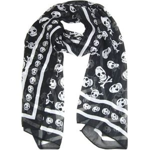 Zwart Chiffon Zijde Gevoel Skull Print Lange Sjaal Scaf Wrap Voor Vrouwen + Sleutelhanger