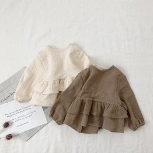 Japanse &amp; Koreaanse Stijl Baby Meisjes Shirt Linnen Meisjes Blouse Solid Ruches Top