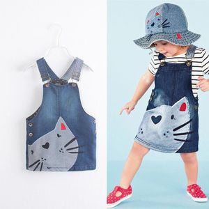 Peuter Baby Leuke Kat Patroon Baby Kids Meisjes Casual Denim Jeans Overalls Jurk Kleding