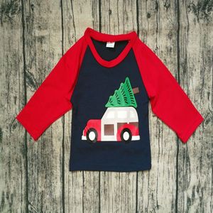 Kerst Baby Unisex Shirt Kinderen Rode Raglan Lange Mouw Tops Peuter Auto kerstboom print Doek voor 1-7 t