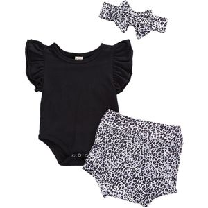 Pasgeboren Baby Meisje Jongen Zomer Kleding Romper Bodysuit + Luipaard Print Shorts Hoofdband Outfits Set