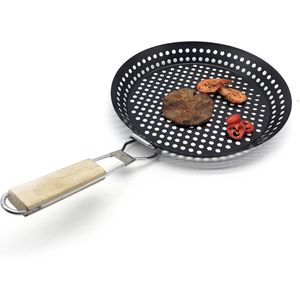 Hoge Bbq Grill Pan Rvs Ronde Grill Mand Met Grote Gaten Grill Lade Plaat Barbecue Accessoires