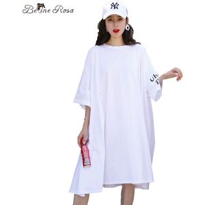 BelineRosa Oversized Plus Size Vrouwen Kleding Casual T-shirt Jurk Vrouwelijke Witte Losse Mode Jurk 5XL 6XL TYFS0002