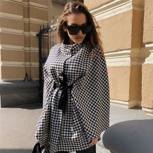 Nadafair Houndstooth Mantel Vrouwen Truien Fall Kleding Vintage O Neck Bow Shshed Casual Losse Tuniek Winter Tops
