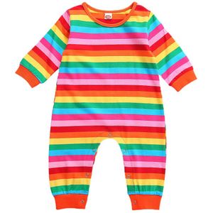 Pasgeboren Baby Jongen Meisje Regenboog Romper Peuter Multi-color Jumpsuit Lange Mouwen Lange Broek Een Stuk Voor herfst En Lente