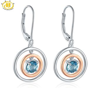 Hutang Clip Oorbellen Natuurlijke Blue Topaz Solid 925 Sterling Zilver Rose Goud Fijne Elegante Edelsteen Sieraden voor Vrouwen