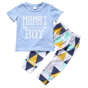 Zomer Pasgeboren Baby Boy Kleding Korte Mouw Katoenen T-shirt Tops + Geometrische Broek 2 Stuks Outfit Peuter Kids Kleding set