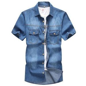 Denim Korte Mouwen Shirt Voor Mannen Grote Maat 7XL 8XL Revers Shirt Mannelijke Ongedwongen Losse Single Breasted Pockets Cowboy Shirts RM50214