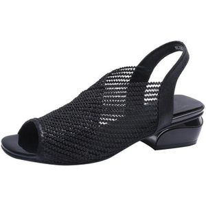 Vrouwen Sandalen Mode Dikke Hak Peep Toe Vrouwen Schoenen Mesh Ademende Sandalen Dames Plus Size Meisjes Zomer Sandaal