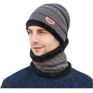 Heren Winter Hat Cap Kraag Set Plus Fluwelen Dikke Gebreide Muts En Uitlaat Herfst En Winter Warm Thicken Sjaals sjaal Accessoires