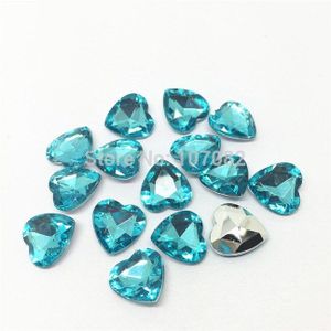 100 stks 14mm Turquoise Shiny Hart Vorm Flatbacks Acryl Hart Cabochon Versieringen Scrapbooking Resin Ambachten DIY Telefoon Deco