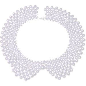 Etnische Handgemaakte Geweven Kralen Valse Kraag Imitatie Parel Sieraden Vrouwen Bib Choker Ketting Romantische Blouse Decoratieve Kostuum