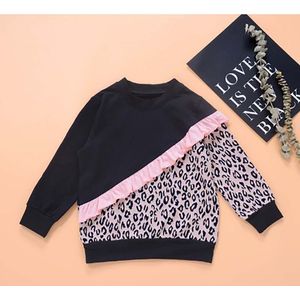 Peuter Baby Meisje Kleding Lange Mouwen Ronde Hals Leopard Patchwork Hoodies Ruffle Trim Trui Tops Casual Sweatshirts Baby