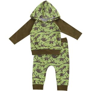 Kids Jongen Pak Dinosaurus Gedrukt O-hals Met Lange Mouwen Casual Hooded Top En Broek