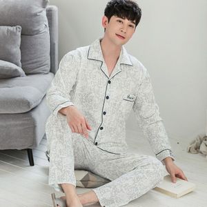 Mannen Pyjama Set Lente 100% Katoen Heren Nachtkleding Gedrukt Lange Mouwen Turn-Down Kraag Pijama Casual Plus Size 4XL mannelijke Homewear