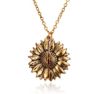 Elegante Vrouwen Gouden Ketting Custom U bent mijn zonneschijn Open Medaillon Zonnebloem Hanger Lange Ketting Ketting Sieraden