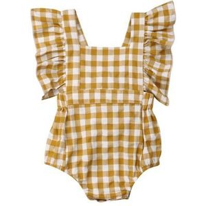 Pasgeboren Baby Meisje Plaid Katoenen Romper Ruches Jumpsuit Playsuit Kleding Outfit