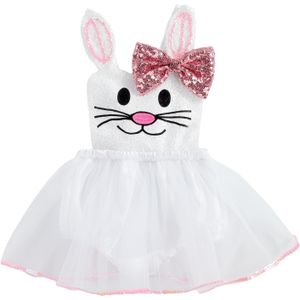 Baby Meisje Pasen Romper, Sequin Bunny Leuke Cartoon Print Mouwloze Tule Romper Rok Voor Verjaardagsfeestje Fotografie