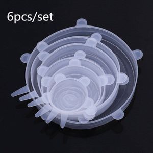 6 Stuks Siliconen Caps Stretch Deksels Universele Deksel Siliconen Kom Pot Deksel Siliconen Cover Pan Koken Voedsel Verse Aanpasbaar Siliconen cap