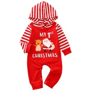 Citgeett Herfst Kerst Pasgeboren Baby Meisjes Jongens Hooded Romper Kerst Rendier Rood Gestreepte Warme Outfit