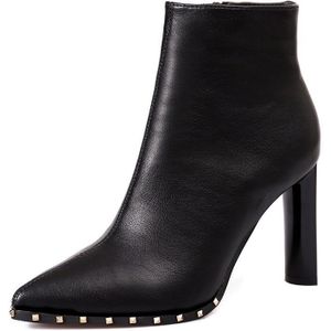 Rimocy Herfst Mode Wees Teen Hoge Hakken Enkellaars Vrouwen Solid Black Pu Lederen Laarsjes Vrouw Klinknagel Korte Botas mujer