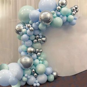 Macaron Blauw Mint Pastel Ballonnen Guirlande Boog Kit Sliver 101Pcs Diy Verjaardag Bruiloft Baby Shower Jaar Party Globos decorati