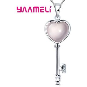 Lover 'S Sieraden 100% 925 Sterling Zilveren Roze Glas Hart Koreaanse Stijl Hanger Kettingen Kraag Voor dames