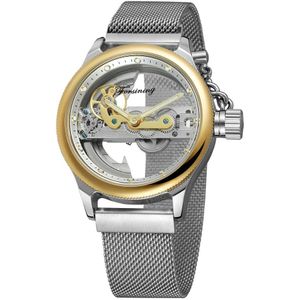 Forsining Unieke Golden Bridge Automatische Mechanische Horloge Mannen Magneet Mesh Strap Chain Crown Business Horloges