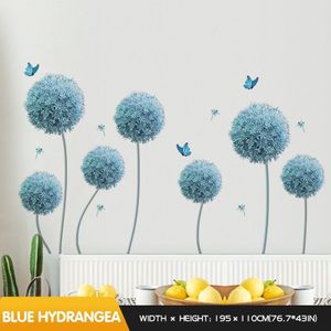 Grote 3D Blauwe Hortensia Muursticker Home Deor Bloemen Muur Decor Woonkamer Decoratie Zelfklevende Slaapkamer Decor Stickers