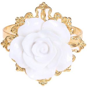 12 Stks/set Hars Rose Wit Servet Ring Tafel Keuken Servet Houder Voor Wedding Banquet Party Diner Decoratie Goud