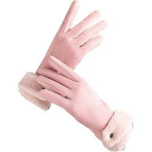 2Pcs Outdoor Warmte Volledige Vinger Gevoerd Rijden Vrouwen Handschoen Aanraken Screen Harige Suede Mitten Winter Handschoenen Dames Meisjes