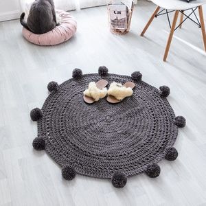 Handleiding Wol Tapijt Antislip Warm Thicken Ronde Met Kleine Bal Effen Livimg Kamer Slaapkamer Decoratie Tapijten