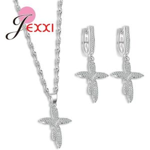 Trendy Bruiloft Sieraden Sets 925 Sterling Zilver Voor Vrouwen Cross Oorbellen Hanger Kettingen