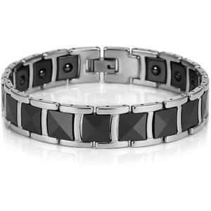 Nhgbft Zwarte Keramische Armbanden Voor Vrouwen Heren Rvs Magneet Gezonde Energie Steen Armband