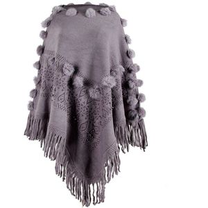 Vrouwen mode ronde hals effen kleur haar bal fringe mantel losse sjaal trui kwastje trui Vest Gebreide Jas Uitloper A30823