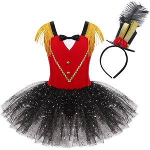 3-10 Jaar Meisjes Halloween Circus Circusdirecteur Kostuums Jurk Dancewear Met Steampunk Mini Top Hat Tovenaar Voor Carnaval Party