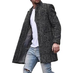 Mannen Blended Bonte Overjas Casual Lange-Lengte Jas Revers Kraag Fleece Jas Herfst Winter Windjack Mannelijke Wollen Jas