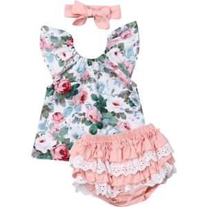 Pasgeboren Baby Meisjes 3M-3T Prinses Bloemen Badmode Tops Lace Shorts 3 Stuks Kids Outfits Sets Baby meisjes Kleding