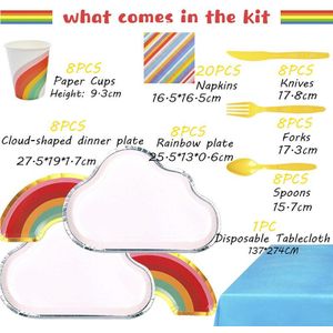 Rainbow Cloud Wegwerp Party Servies Set Volwassenen Kids Verjaardagsfeestje Levert Papieren Borden Cup Tafelkleed Servetten Vork Lepel