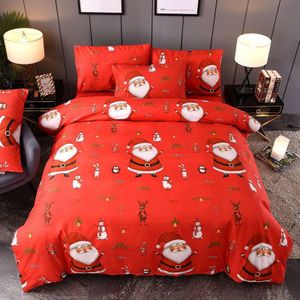 Justchic Rode Cartoon Kerstman Elanden Kerst Kussensloop Dekbedovertrek Set Home Decor Jaar Beddengoed Set 3 Stks/set